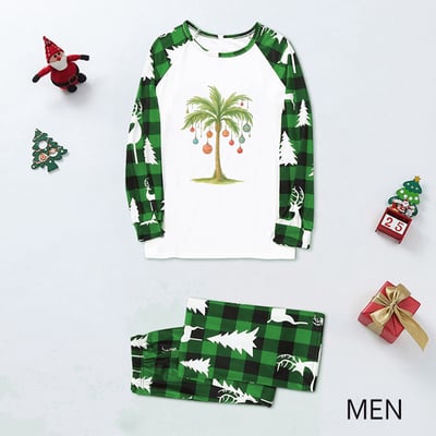 Tropical Christmas Palm Tree Family Pajamas Green Plaid Matching Sleepwear