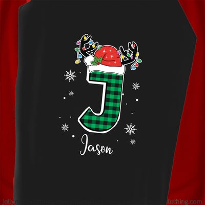 Custom Family Christmas PJs Matching Red Plaid Reindeer Monogram