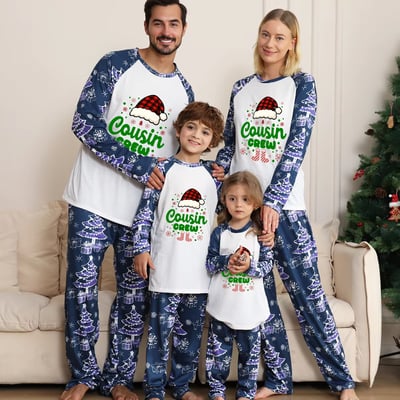 Cozy Cousin Crew Family Christmas Pajamas Blue Holiday Matching Set