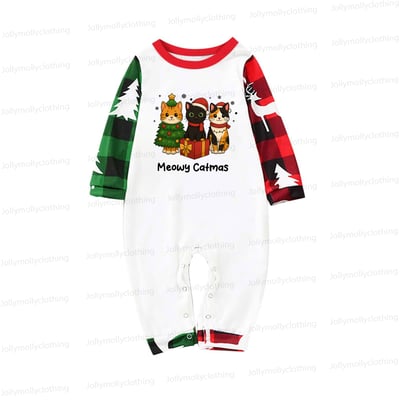 Christmas Cat Squad Family Pajama Set with Red and Green Plaid Holiday Print