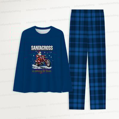 Santacross Motocross Blue Family Christmas Pajamas