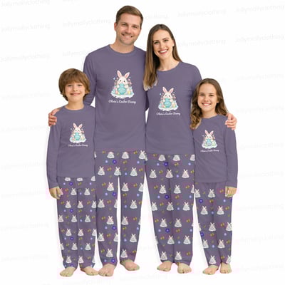 Custom Name Easter Bunny Family Pajamas with Dog Matching Set