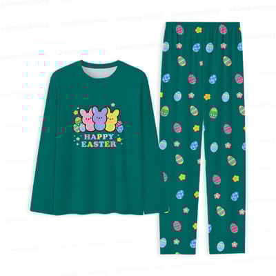 Matching Family Easter Pajamas Green with Dog Outfit Long Sleeve