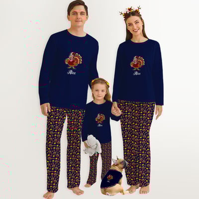 Personalized Thanksgiving Football Turkey Family Matching Pajamas