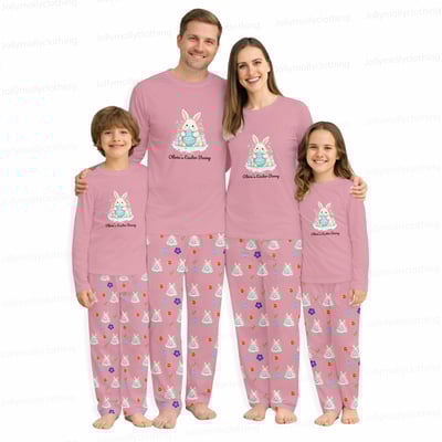 Personalized Bunny Family Matching Pajamas Pink Easter Set