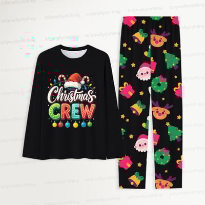 Black Christmas Crew Holiday Matching PJ Set for Family & Dog