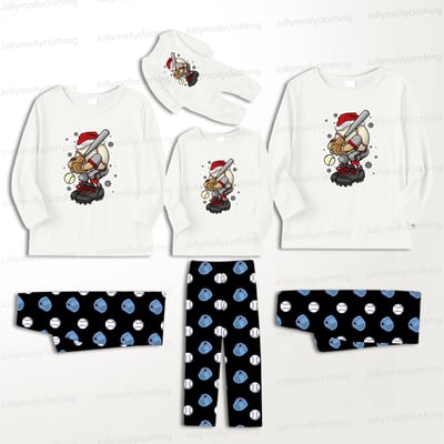 White Festive Baseball Santa Family & Pet Matching Christmas Pajamas