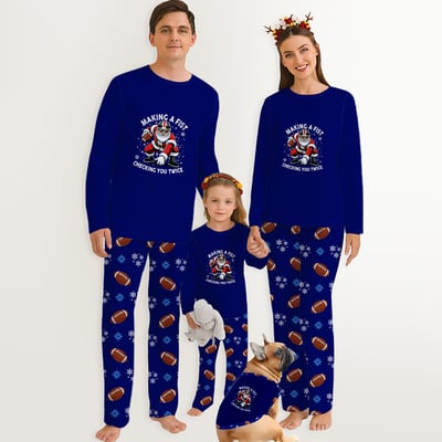Football Family Christmas Pajamas Making a Fist Checking You Twice 