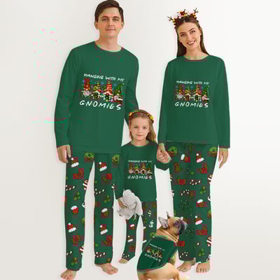 Hanging With My Gnomies Family Christmas Pajamas Matching Green Set