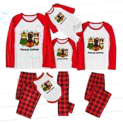 Christmas Cat Squad Matching Family Pajamas in Red Buffalo Plaid