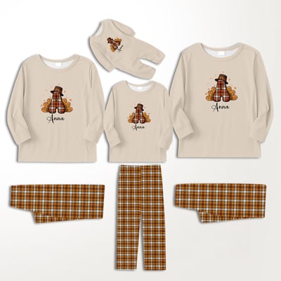 Personalized Monogram Turkey Family Matching Thanksgiving Pajamas