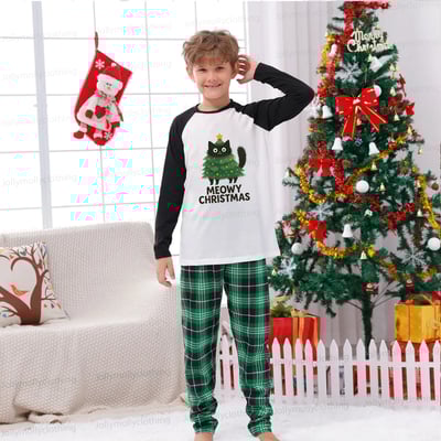 Green Plaid Meowy Christmas Cat Family Pajama Set