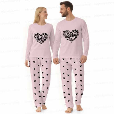 Matching Couples Valentine Pajamas Happy Valentine’s Day Pink Heart Sleepwear