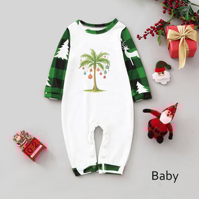 Tropical Christmas Palm Tree Family Pajamas Green Plaid Matching Sleepwear