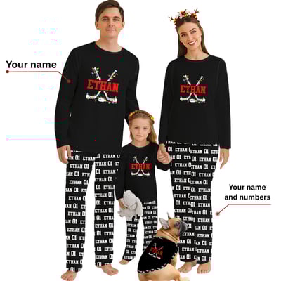 Custom Name and Number Hockey Family Matching Christmas Pajamas 