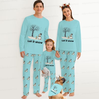 Let It Snow Pastel Blue Family & Pet Matching Snowman Pajamas