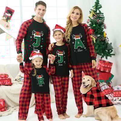 Personalized Christmas Monogram Red Family Matching Pajamas
