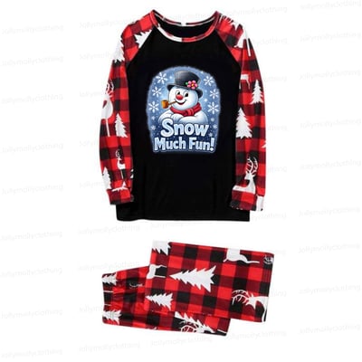 Snow Much Fun Snowman Matching Family Christmas Pajama Set Red Plaid
