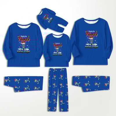 Santa’s Favorite Hockey Player Family Matching Christmas Pajamas Blue Set
