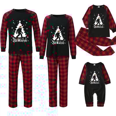 Bigfoot Believe Family Matching Christmas Pajamas Red Buffalo Plaid Set