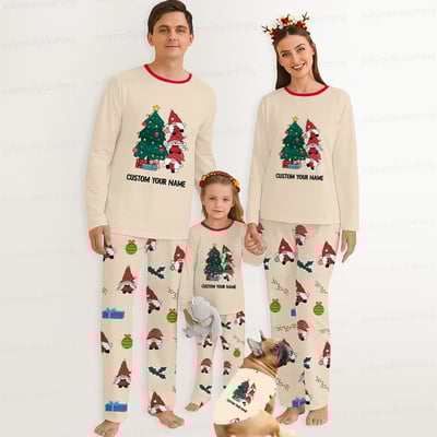 Custom Name Matching Family Christmas Pajama Set with Holiday Gnome