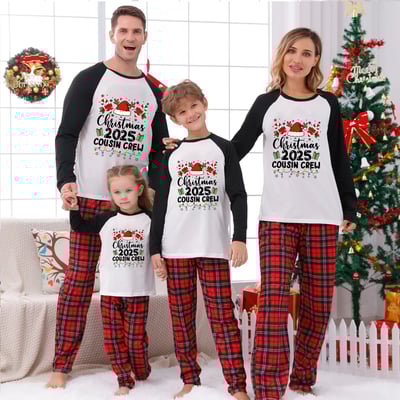 Cousin Crew 2025 Christmas Pajamas for Family Red Plaid Matching Outfits