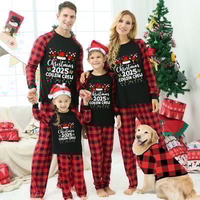Cousin Crew Christmas PJs for Family and Pet Black & Red Plaid