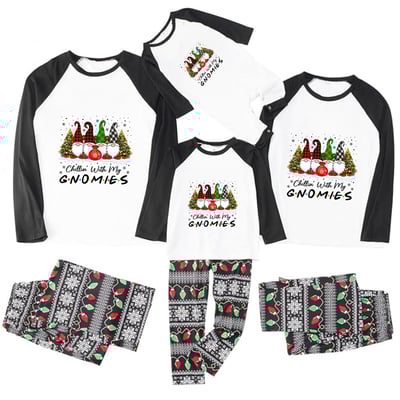 Black White Chillin With My Gnomies Christmas Family Pajamas Fair Isle Print