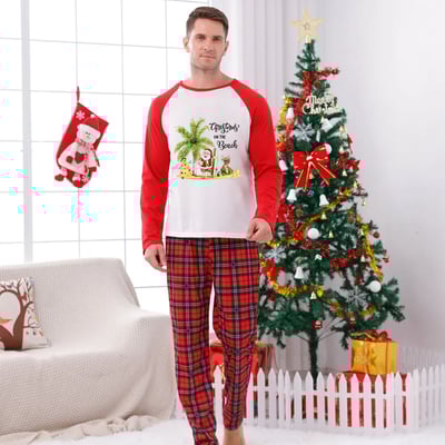 Christmas on the Beach Matching Family Pajamas Red Plaid Holiday Sleepwear Set