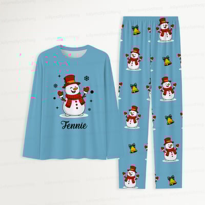 Personalized Blue Snowman Family Christmas Pajama Set with Pet Outfit