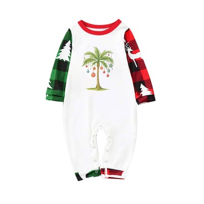 Tropical Holiday Palm Tree Family Pajamas Red and Green Plaid Sleepwear Set
