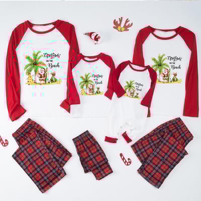 Christmas on the Beach Matching Family Pajamas Red Plaid Holiday Sleepwear Set
