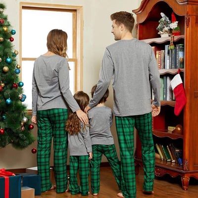 Elf Squad Family Matching Christmas Pajamas Green Plaid Set
