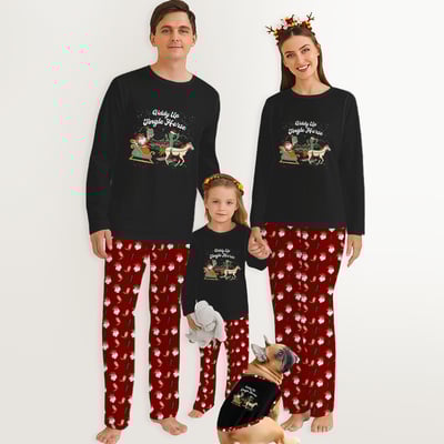 Cowboy Christmas Family Matching Pajamas Giddy Up Jingle Horse