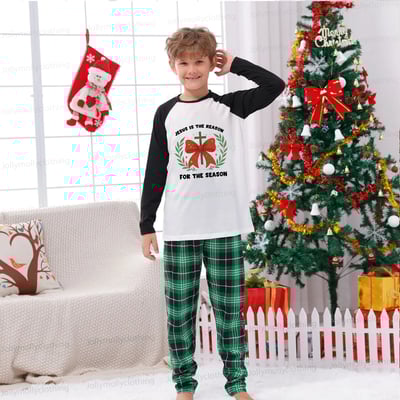 Jesus Is the Reason for the Season Green Plaid Family Christmas Pajama