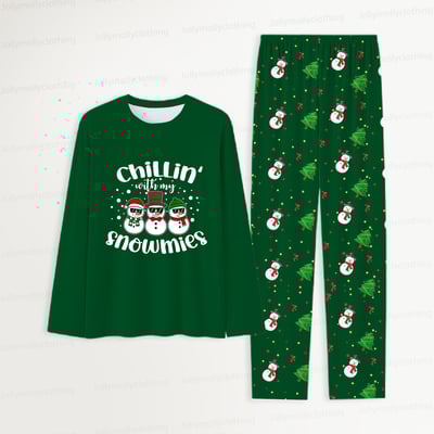 Chillin’ with My Snowmies Holiday Green Matching PJs for Family & Pet