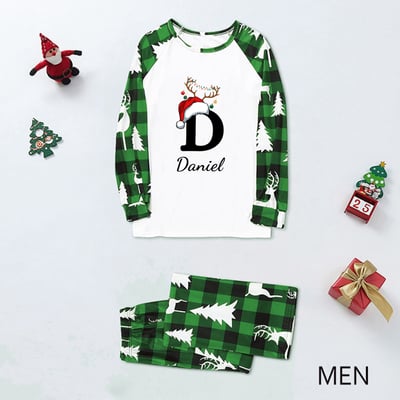 Personalized Christmas Monogram Green Family Matching Pajamas