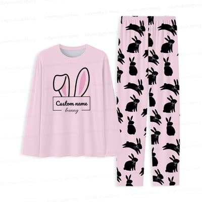 Personalized Bunny Family Pajamas Pink Long Sleeve Matching Set