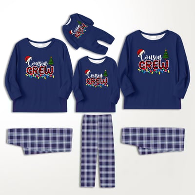 Cousin Crew Family Matching Holiday Pajamas Navy Blue