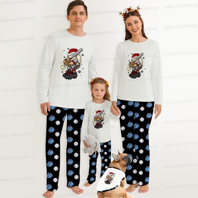 White Festive Baseball Santa Family & Pet Matching Christmas Pajamas