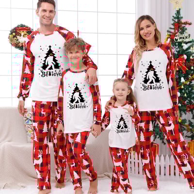 Christmas Bigfoot Family Matching Pajamas Believe Red Plaid Reindeer