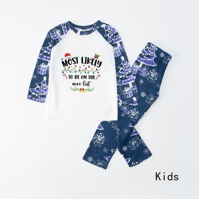 Funny Most Likely Christmas Pajamas Navy Blue Tree Pattern Set