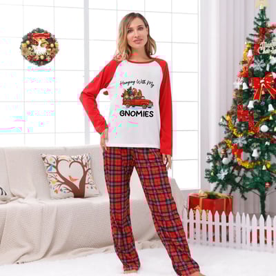 Christmas Red Truck Gnomes Matching Family Pajamas Plaid
