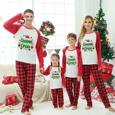 Cousin Crew Christmas Pajamas White Red Buffalo Plaid Matching Set