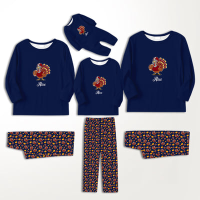 Personalized Thanksgiving Football Turkey Family Matching Pajamas