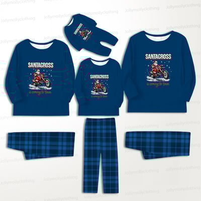 Santacross Motocross Blue Family Christmas Pajamas
