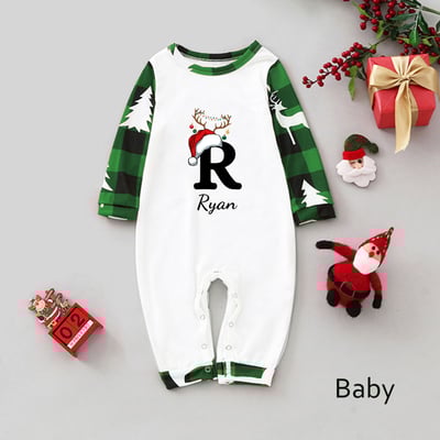Personalized Christmas Monogram Green Family Matching Pajamas