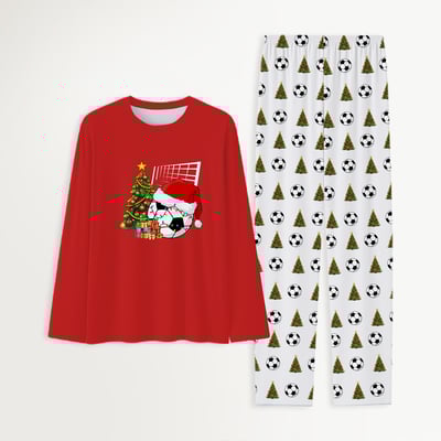 Red Soccer Santa Family Christmas Pajamas with Pet Outfit Matching Set