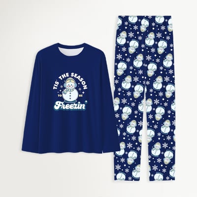 Tis The Season To Be Freezin Family Matching Christmas Pajamas Navy Blue Set