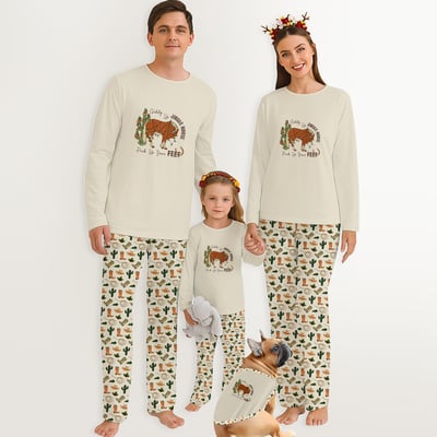 Western Christmas Family Matching Pajamas Giddy Up Jingle Horse Holiday Sleepwear Set